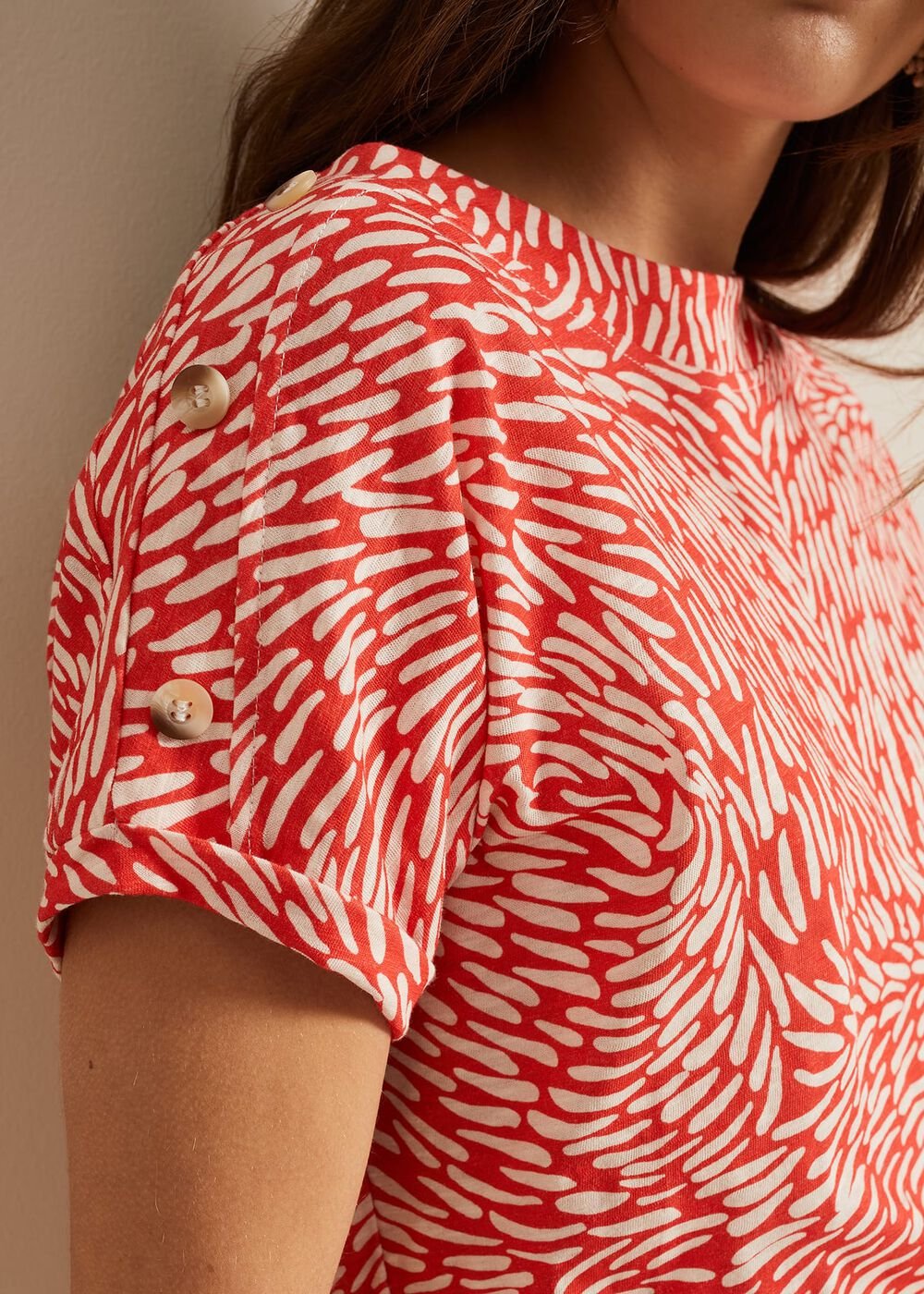 Suzie Button Detail Printed Top Red