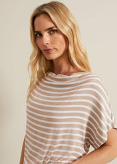 Carina Stripe Cowl Neck Top Neutral