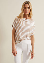 Carina Stripe Cowl Neck Top Neutral