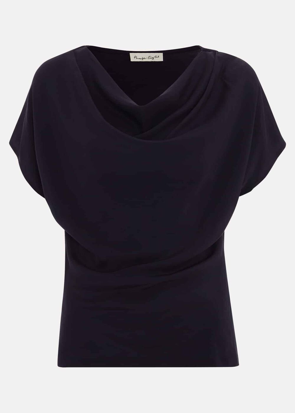 Cheryl Cowl Neck Woven Front Top Navy