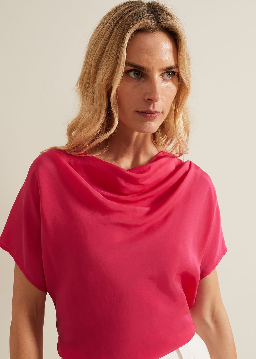 Cheryl Cowl Neck Woven Front Top Pink