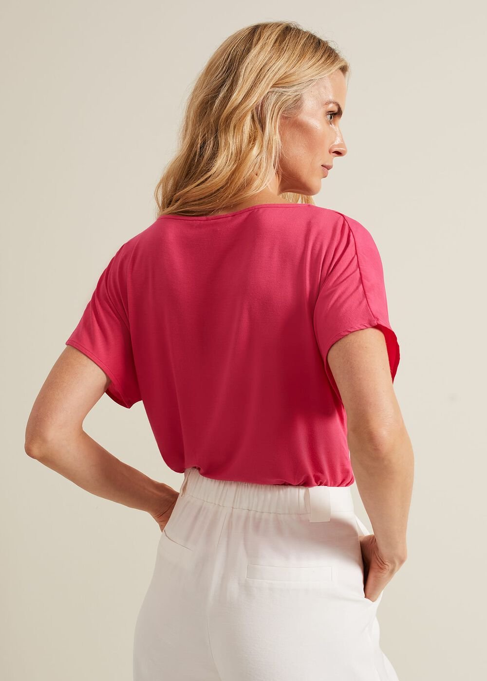 Cheryl Cowl Neck Woven Front Top Pink