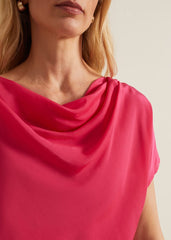 Cheryl Cowl Neck Woven Front Top Pink