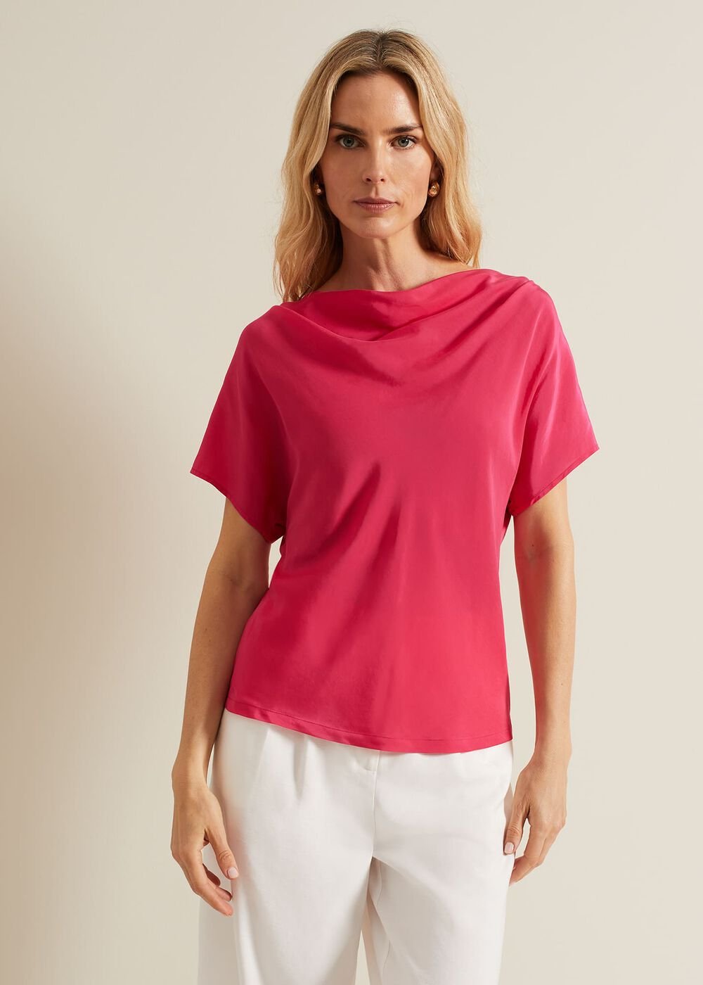Cheryl Cowl Neck Woven Front Top Pink