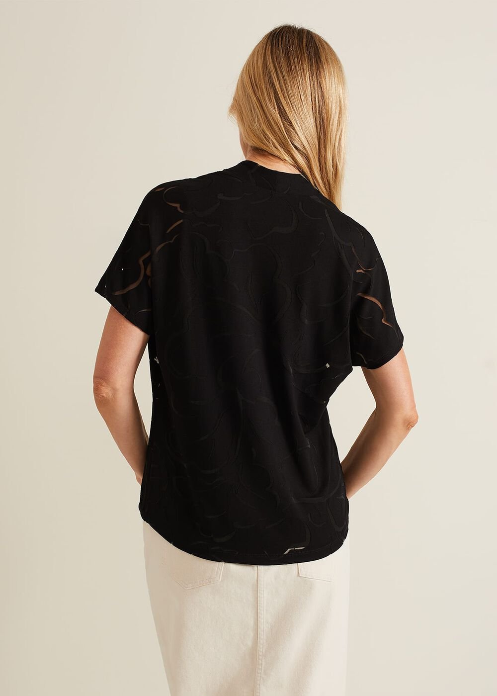 Linda Linear Leaf Burnout Top Black
