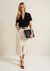 Linda Linear Leaf Burnout Top Black
