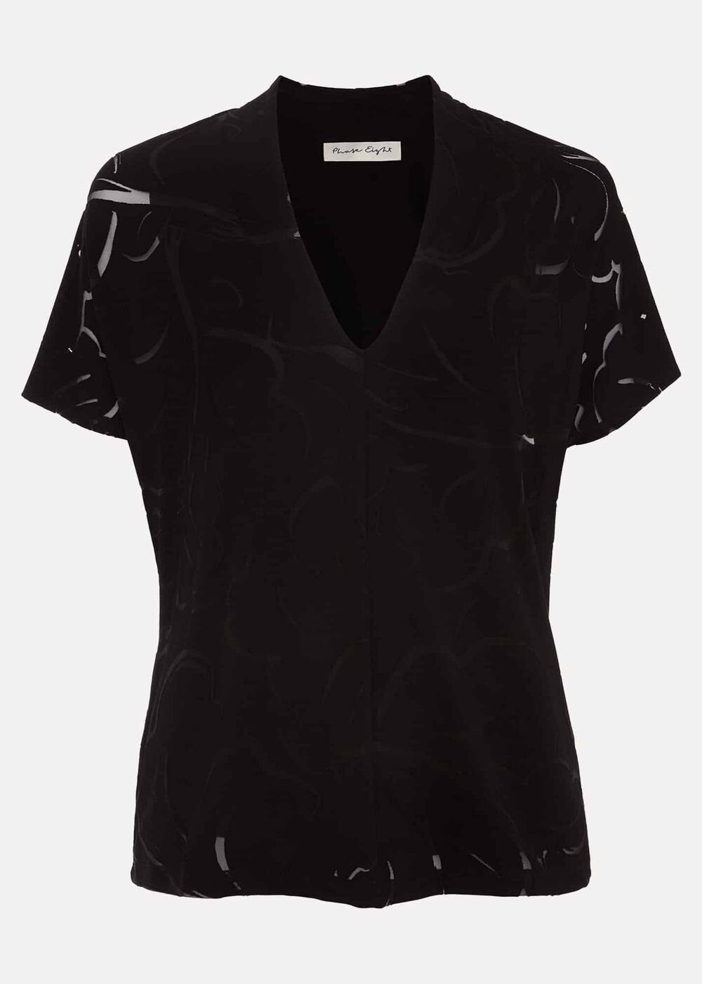 Linda Linear Leaf Burnout Top Black