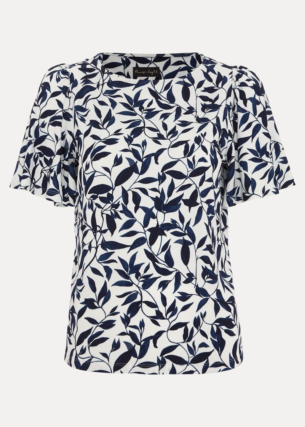 Nayana Leaf Print Top Navy/White