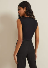 Sutton Sleeveless Drape Rib Top Black