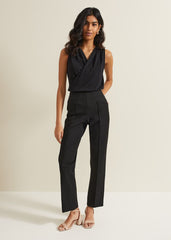 Sutton Sleeveless Drape Rib Top Black