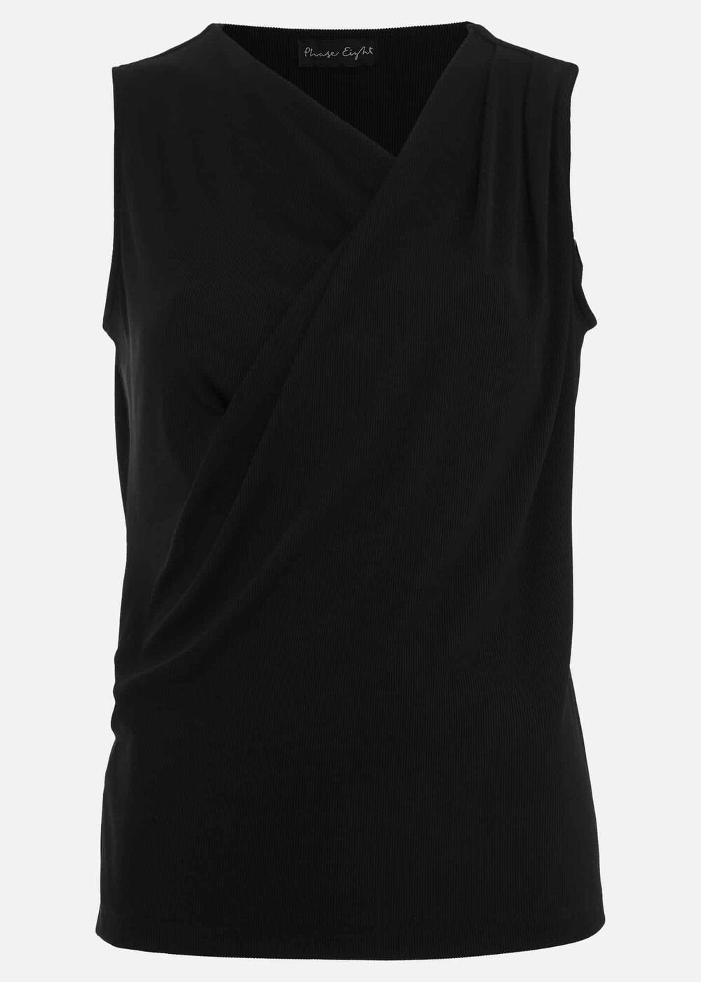 Sutton Sleeveless Drape Rib Top Black