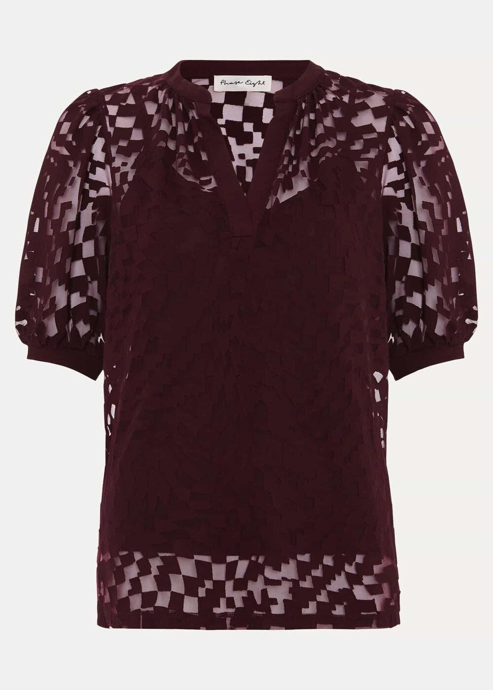 Cleo Checkered Burnout Top Burgundy