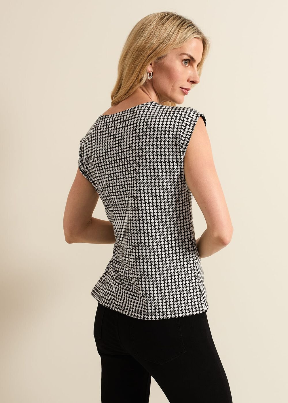 Halsey Houndstooth Jacquard Top Black/Ivory