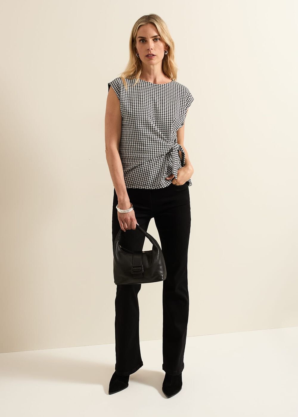 Halsey Houndstooth Jacquard Top Black/Ivory