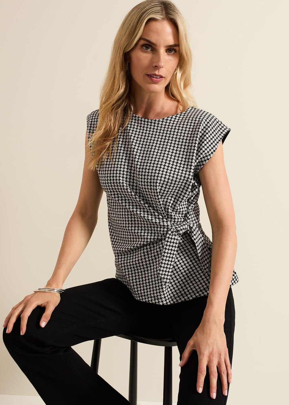 Halsey Houndstooth Jacquard Top Black/Ivory