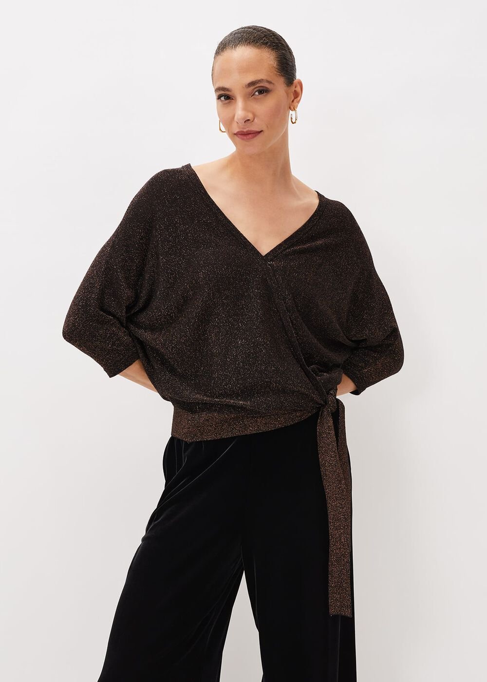 Harper Wrap Knit Top Bronze