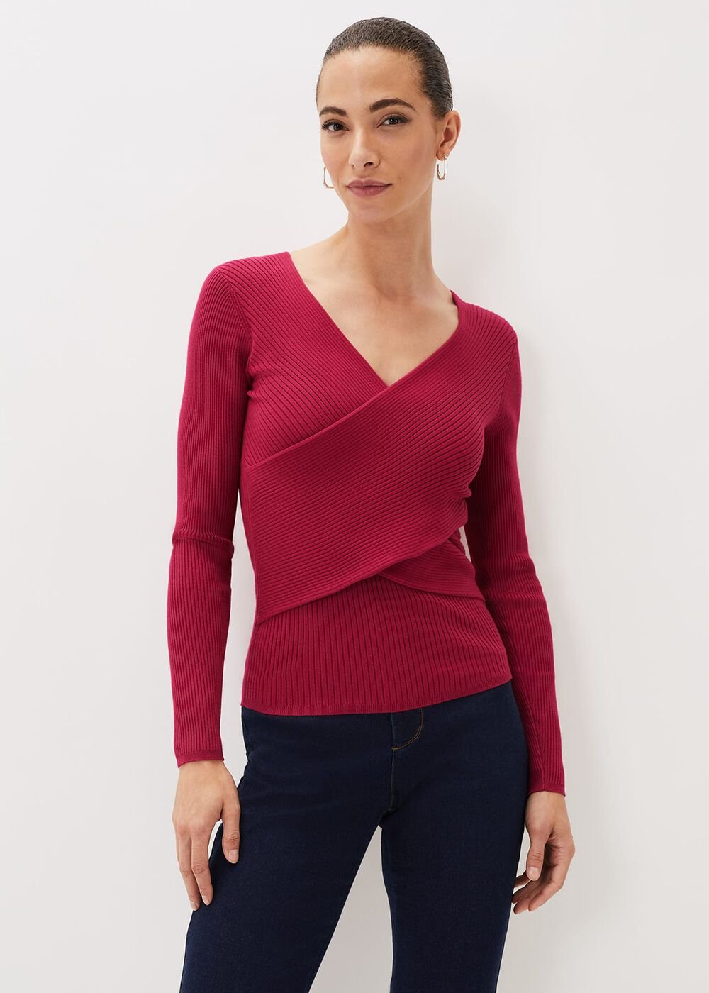 Lelyah Wrap Fine Knit Jumper Raspberry