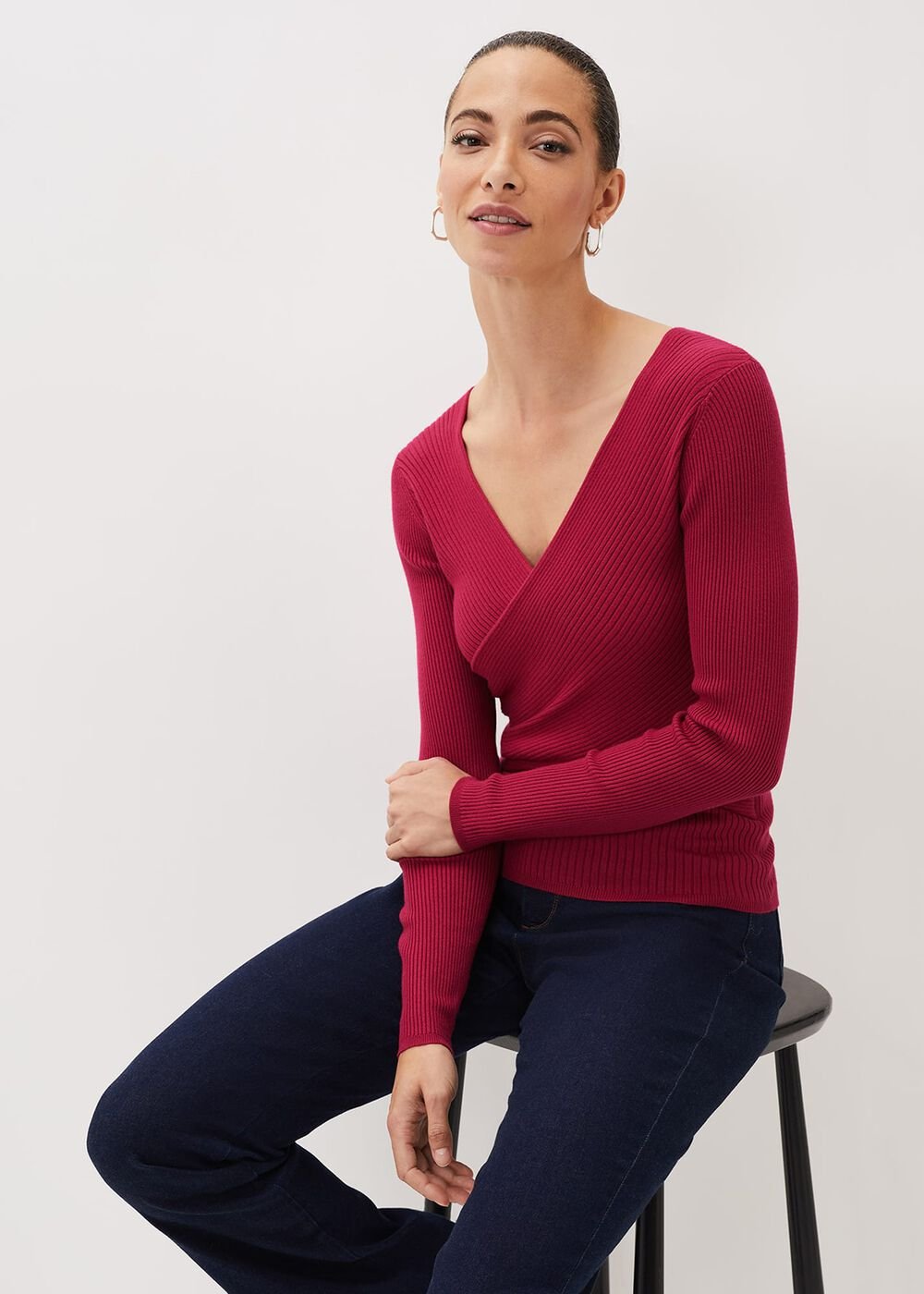 Lelyah Wrap Fine Knit Jumper Raspberry