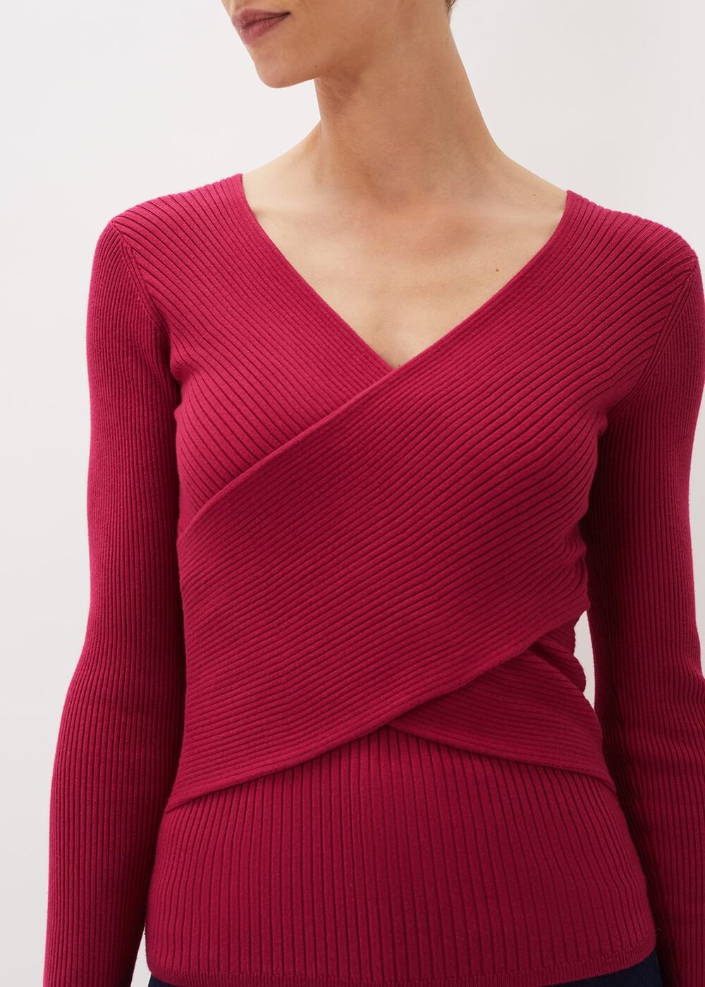 Lelyah Wrap Fine Knit Jumper Raspberry
