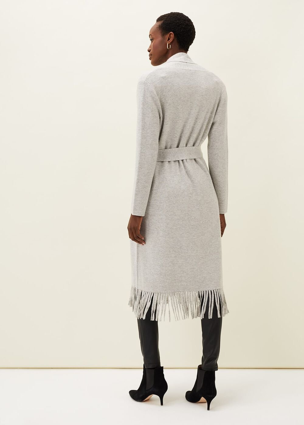 Debbie Tassel Trim Maxi Cardigan Pale Grey