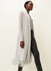 Debbie Tassel Trim Maxi Cardigan Pale Grey