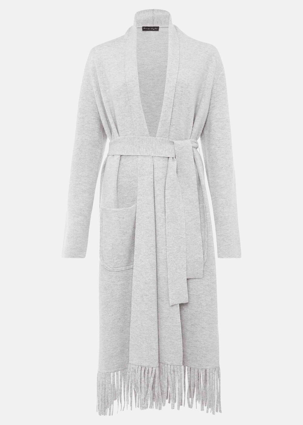 Debbie Tassel Trim Maxi Cardigan Pale Grey