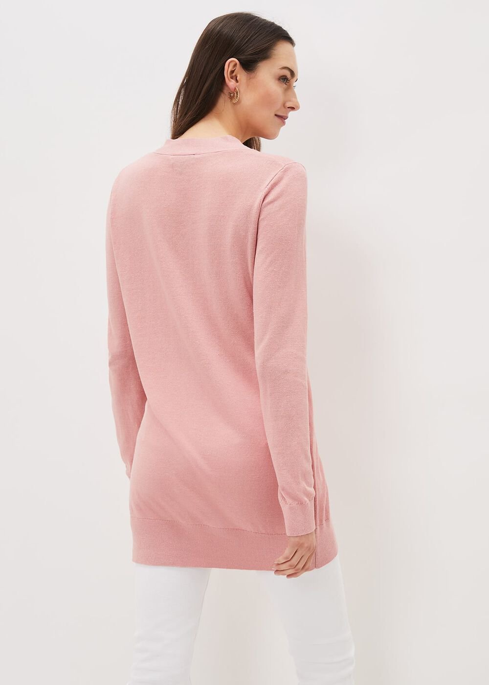 Camille Linen Longline Cardigan Pale Pink