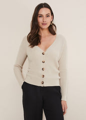 Caryl Ribbed Cardigan Stone
