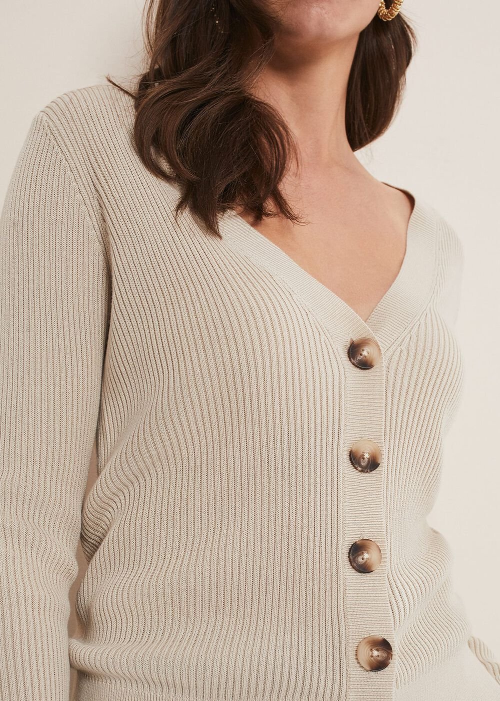 Caryl Ribbed Cardigan Stone