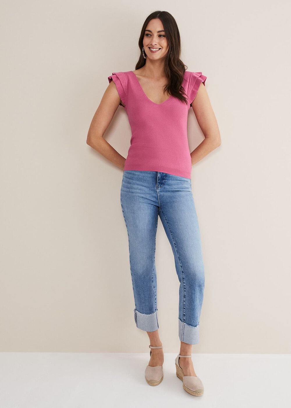 Flory Frill Sleeve Vest Pink