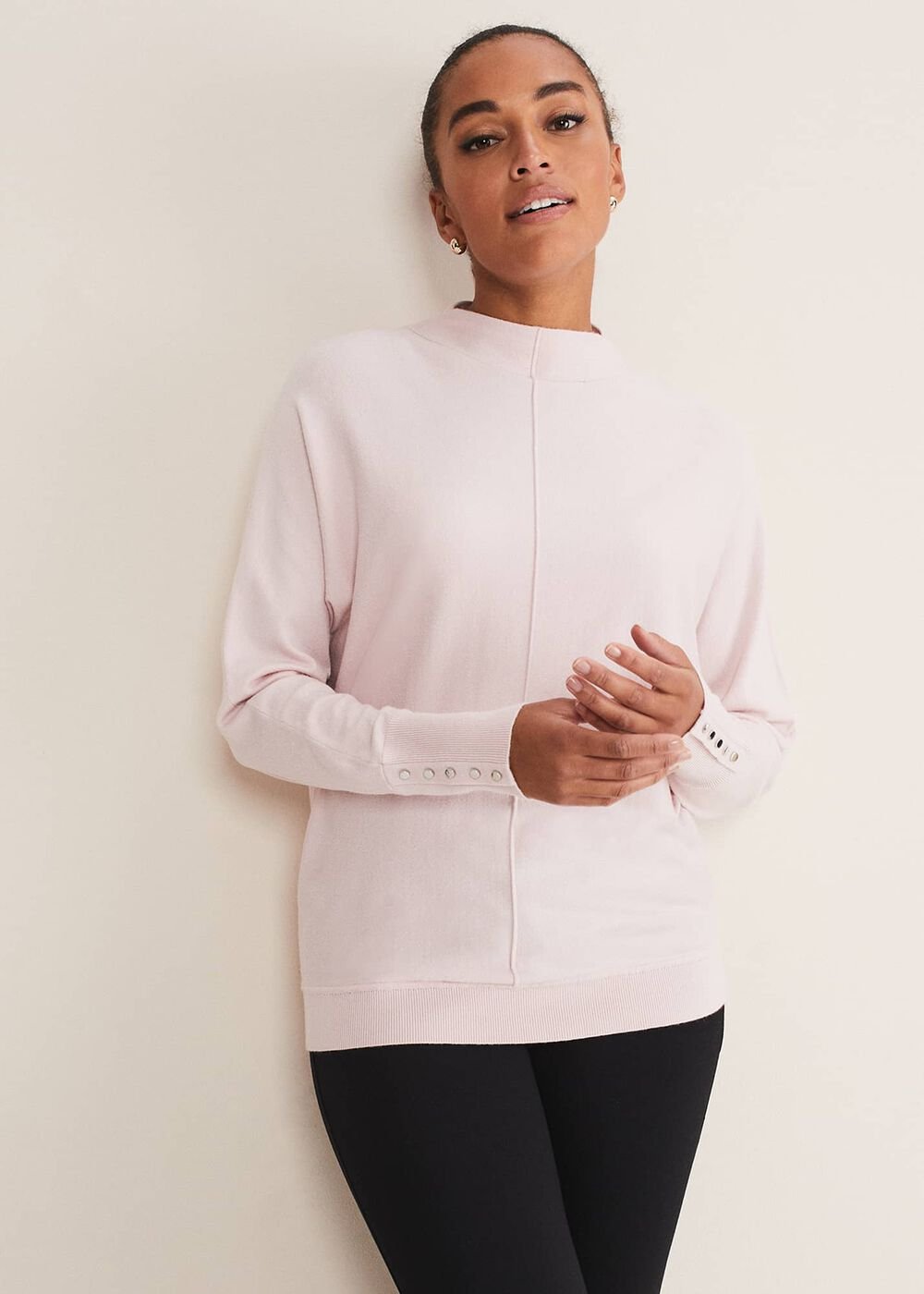 Indigo Button Cuff Easy Knit Soft Pink