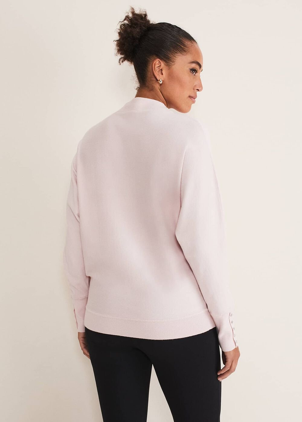 Indigo Button Cuff Easy Knit Soft Pink