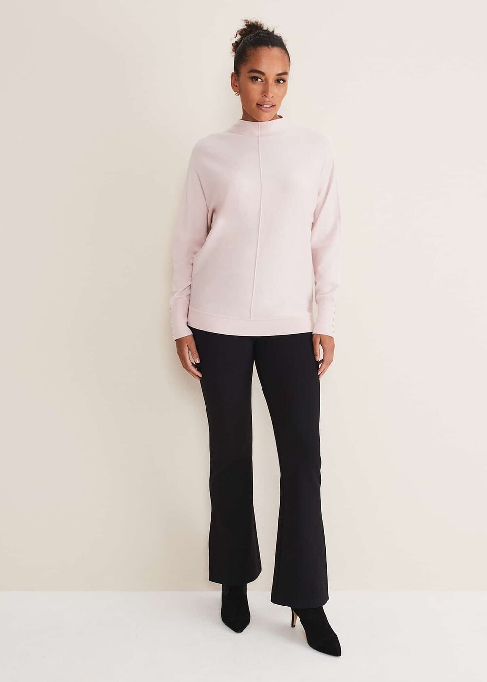 Indigo Button Cuff Easy Knit Soft Pink