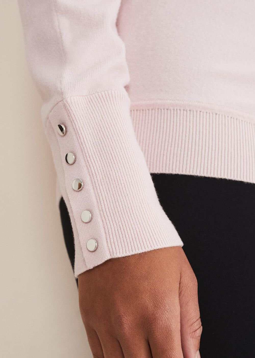 Indigo Button Cuff Easy Knit Soft Pink