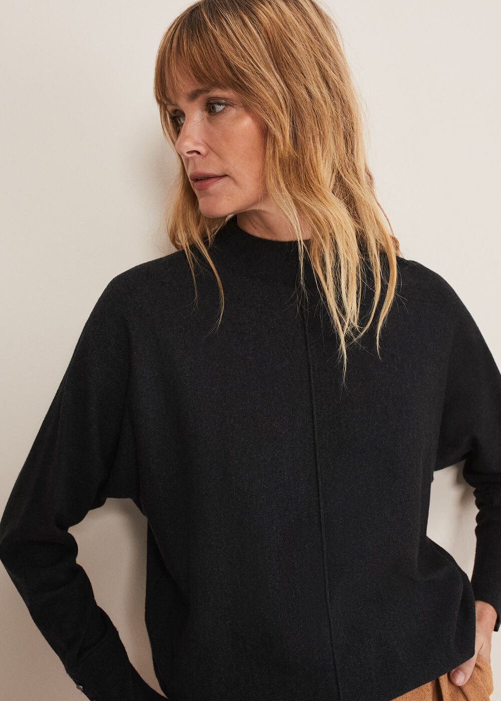 Indigo Button Cuff Easy Knit Charcoal