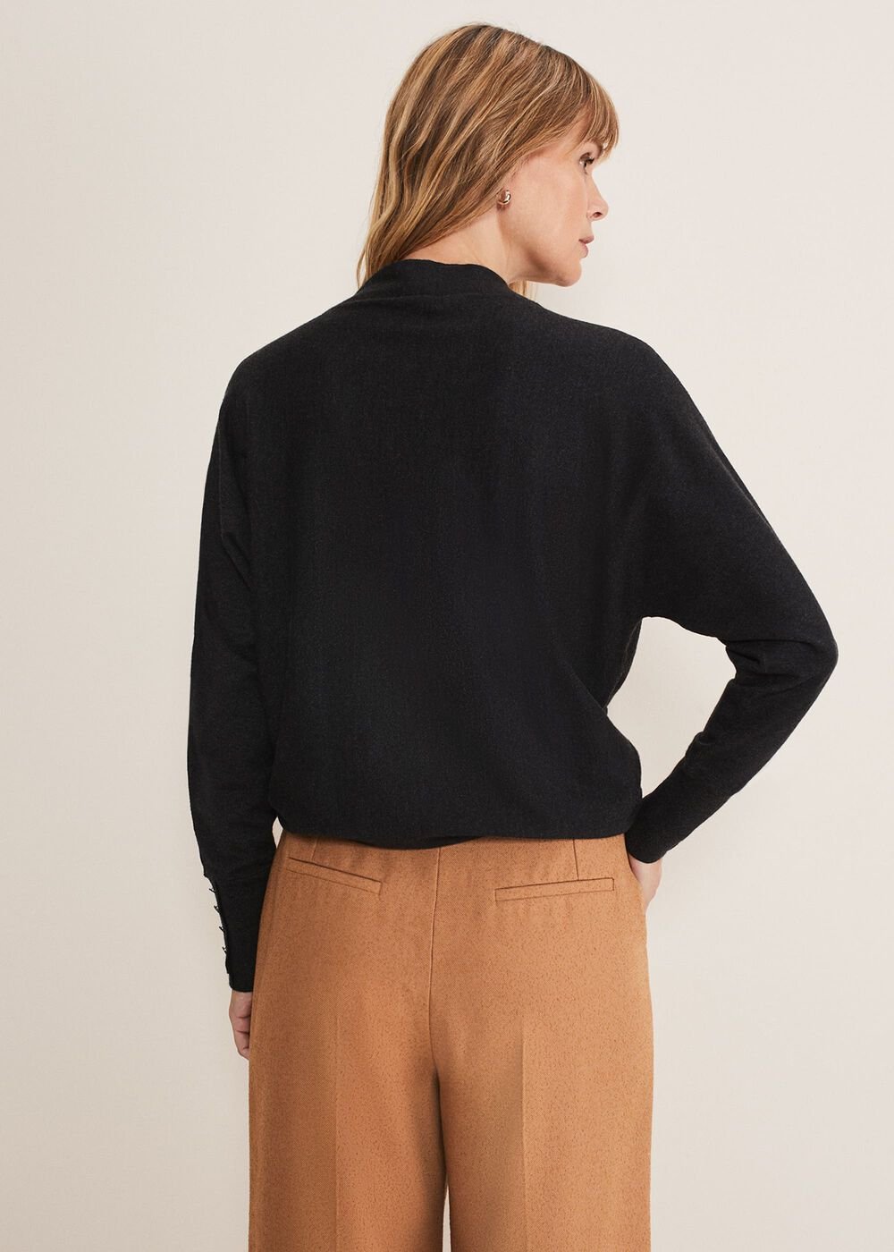 Indigo Button Cuff Easy Knit Charcoal