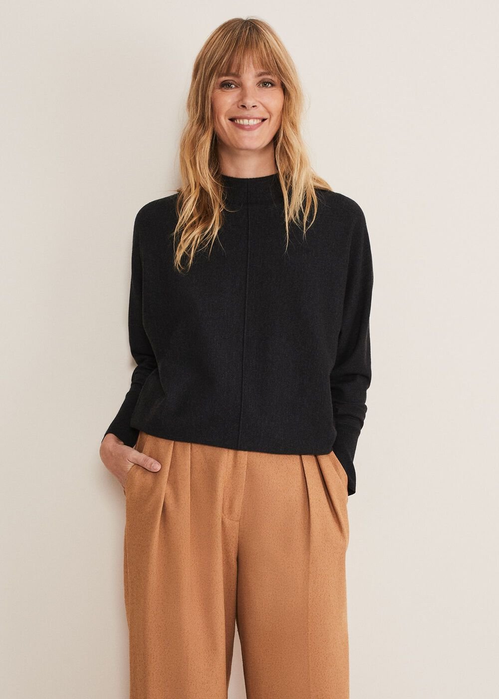 Indigo Button Cuff Easy Knit Charcoal