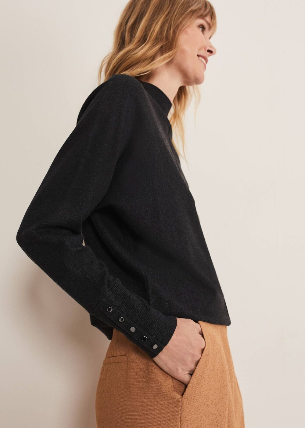 Indigo Button Cuff Easy Knit Charcoal