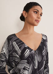Adara Linear Zip Neck Print Jumper Black/Multi