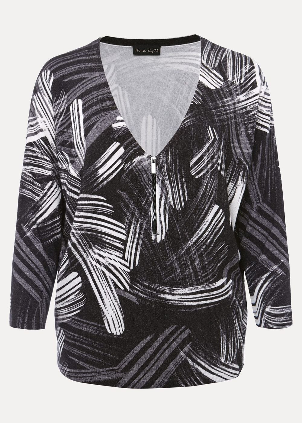 Adara Linear Zip Neck Print Jumper Black/Multi