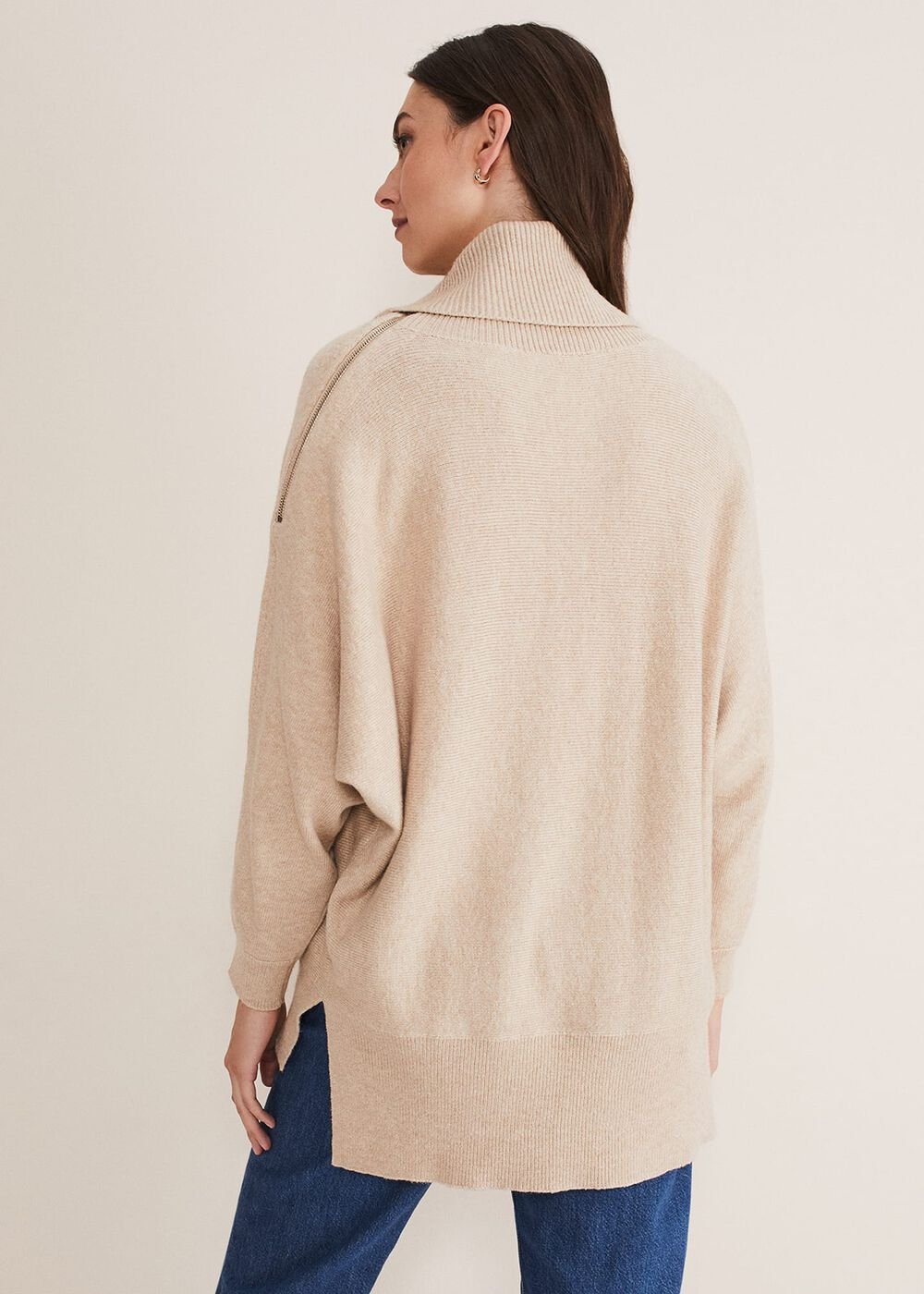 Nola Zip Neck Chunky Relaxed Knit Oatmeal