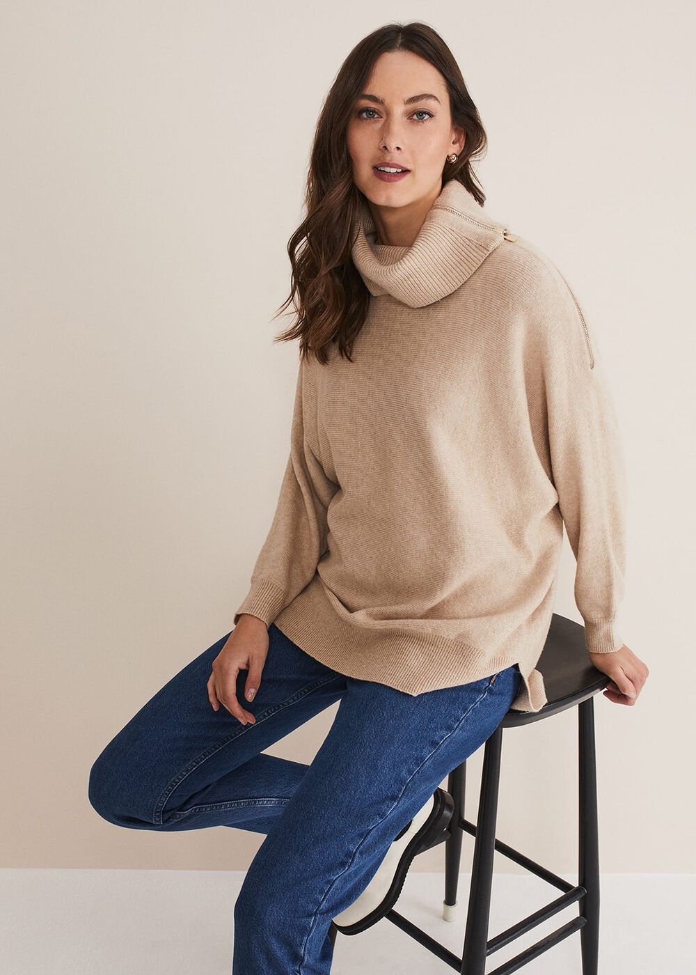 Nola Zip Neck Chunky Relaxed Knit Oatmeal