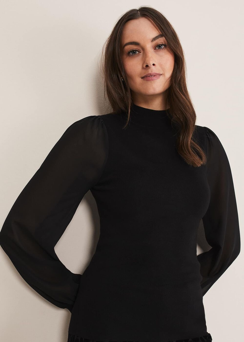 Eliza Chiffon Sleeve Knit Black
