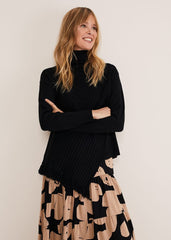 Darcy Cosy Asymmetric Fringe Knit Black