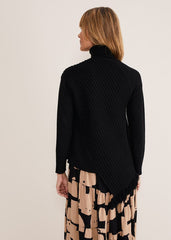 Darcy Cosy Asymmetric Fringe Knit Black