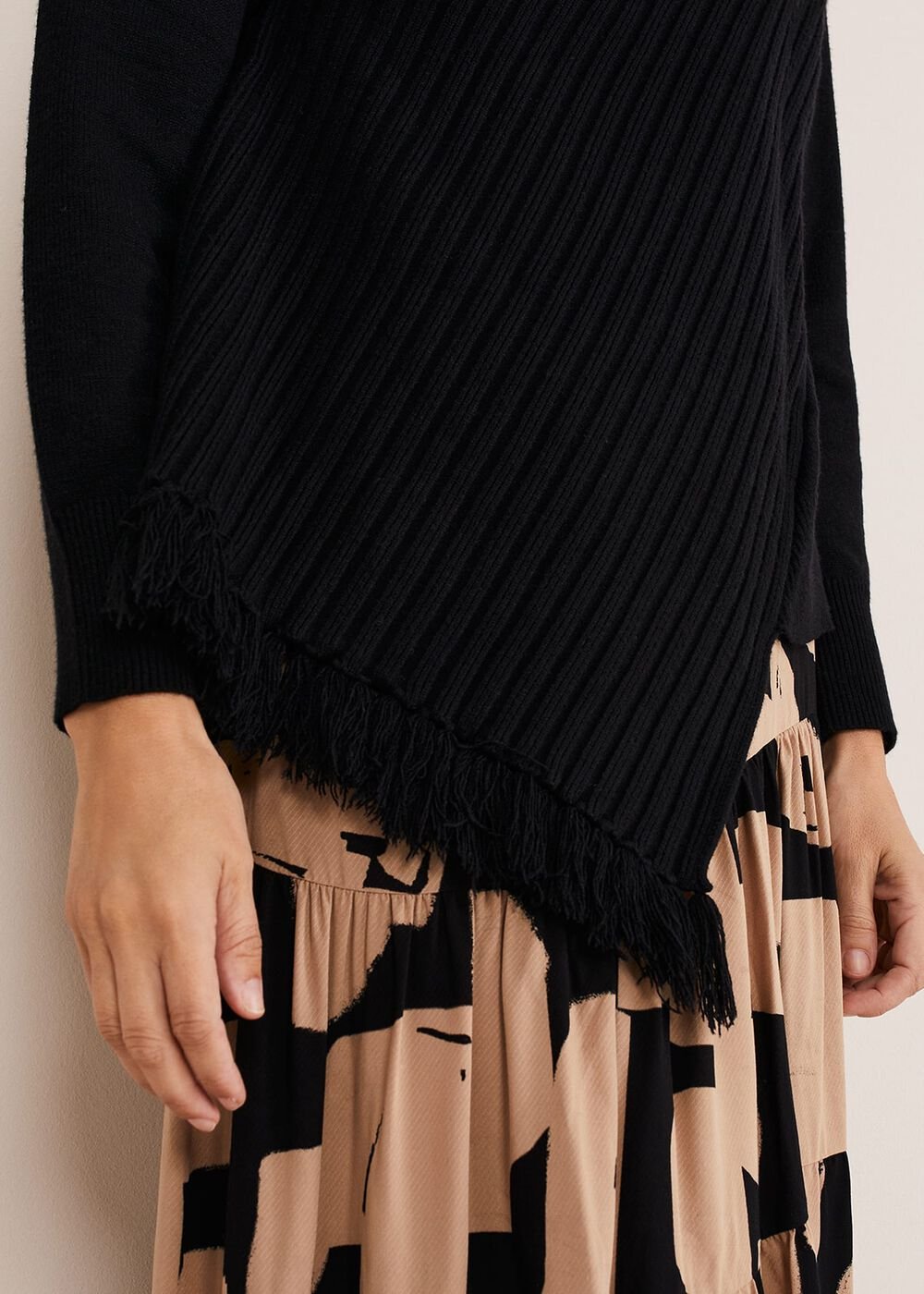 Darcy Cosy Asymmetric Fringe Knit Black
