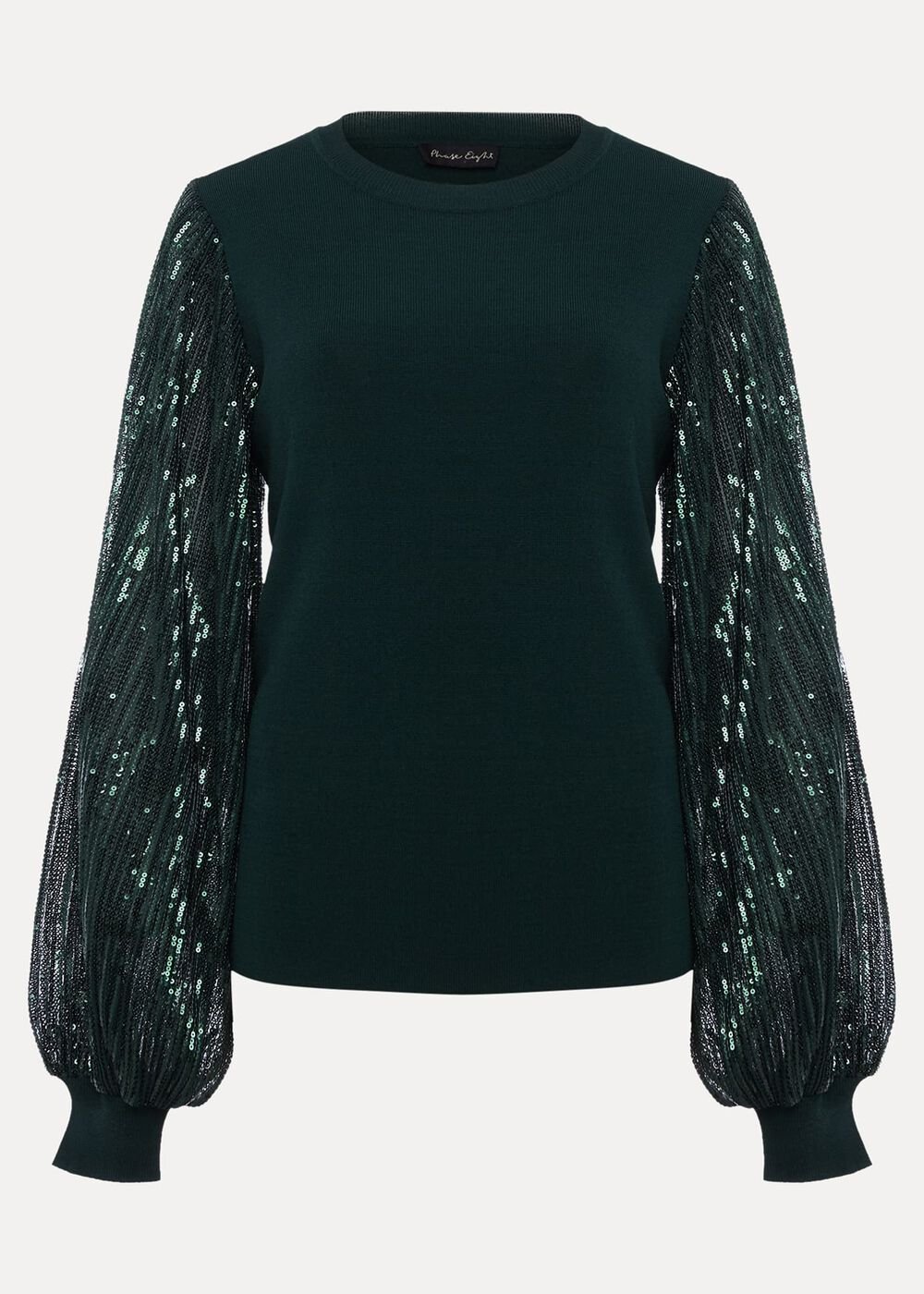 Everley Sequin Sleeve Top Dark Green
