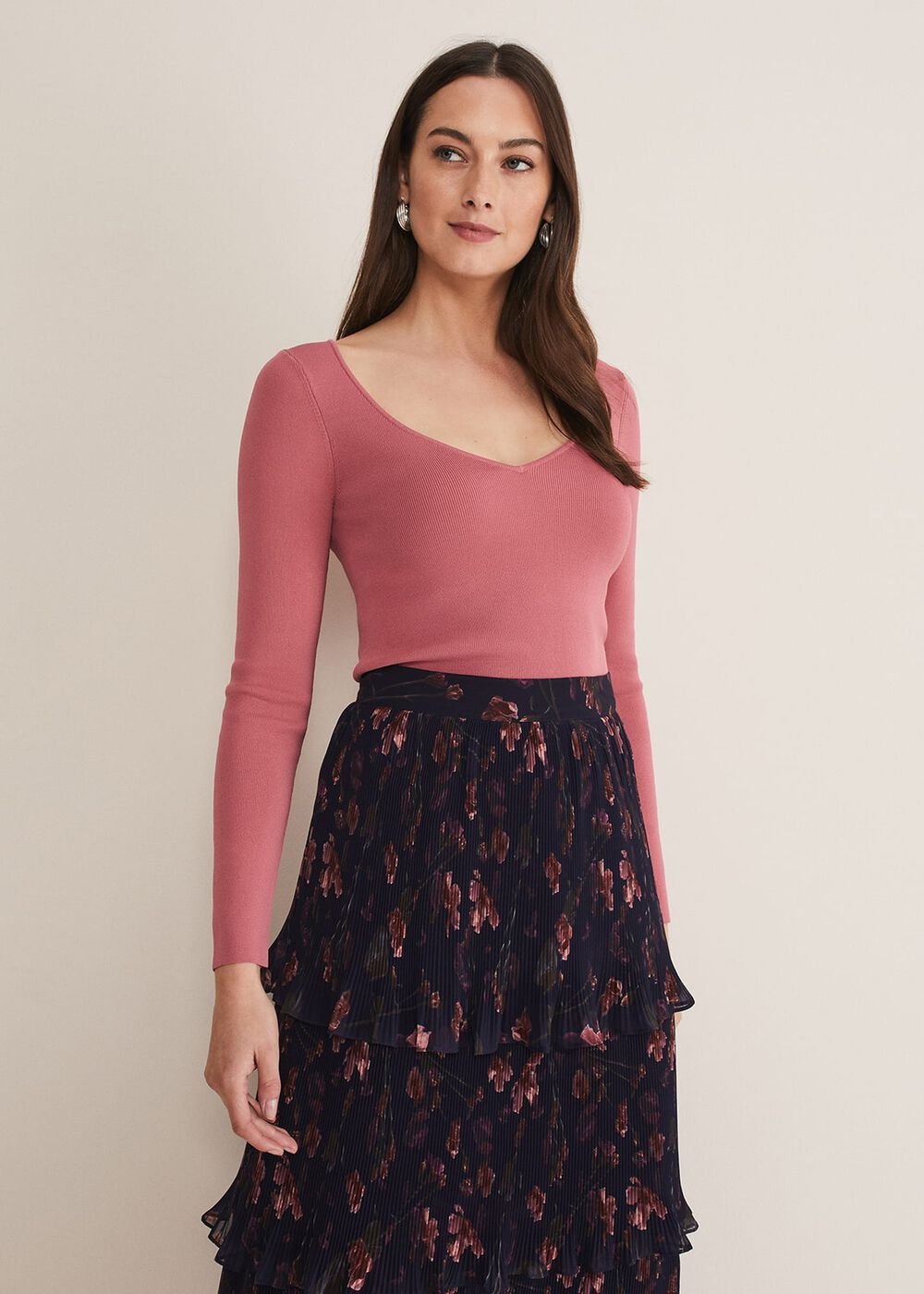 Azura Sweetheart Neck Knit Top Rose