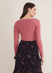 Azura Sweetheart Neck Knit Top Rose