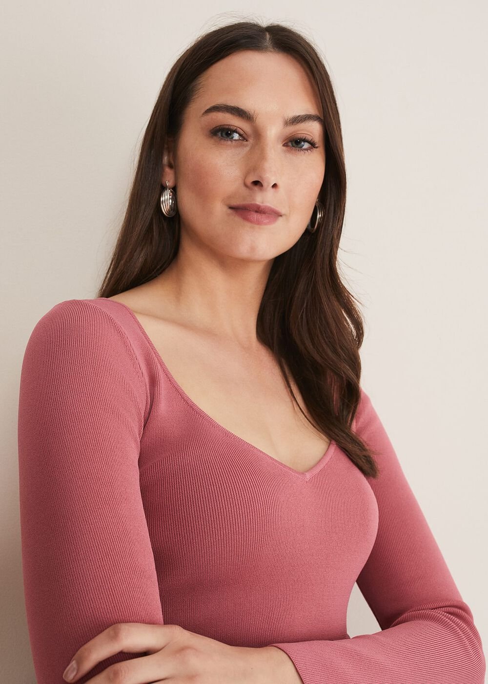 Azura Sweetheart Neck Knit Top Rose